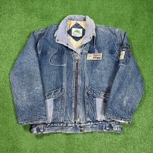 Vintage Denim Bomber Jacket Acid Wash Corduroy Collar Workwear Utility 90s